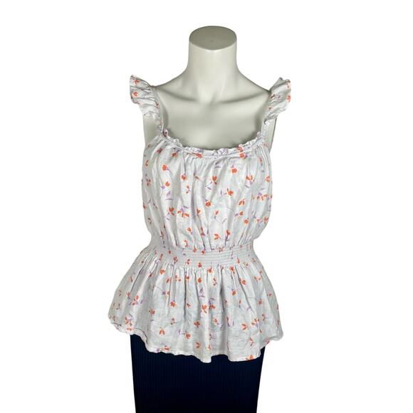 Draper James Women's Sleeveless Top Medium 100% Linen White Floral Print - Picture 6 of 6